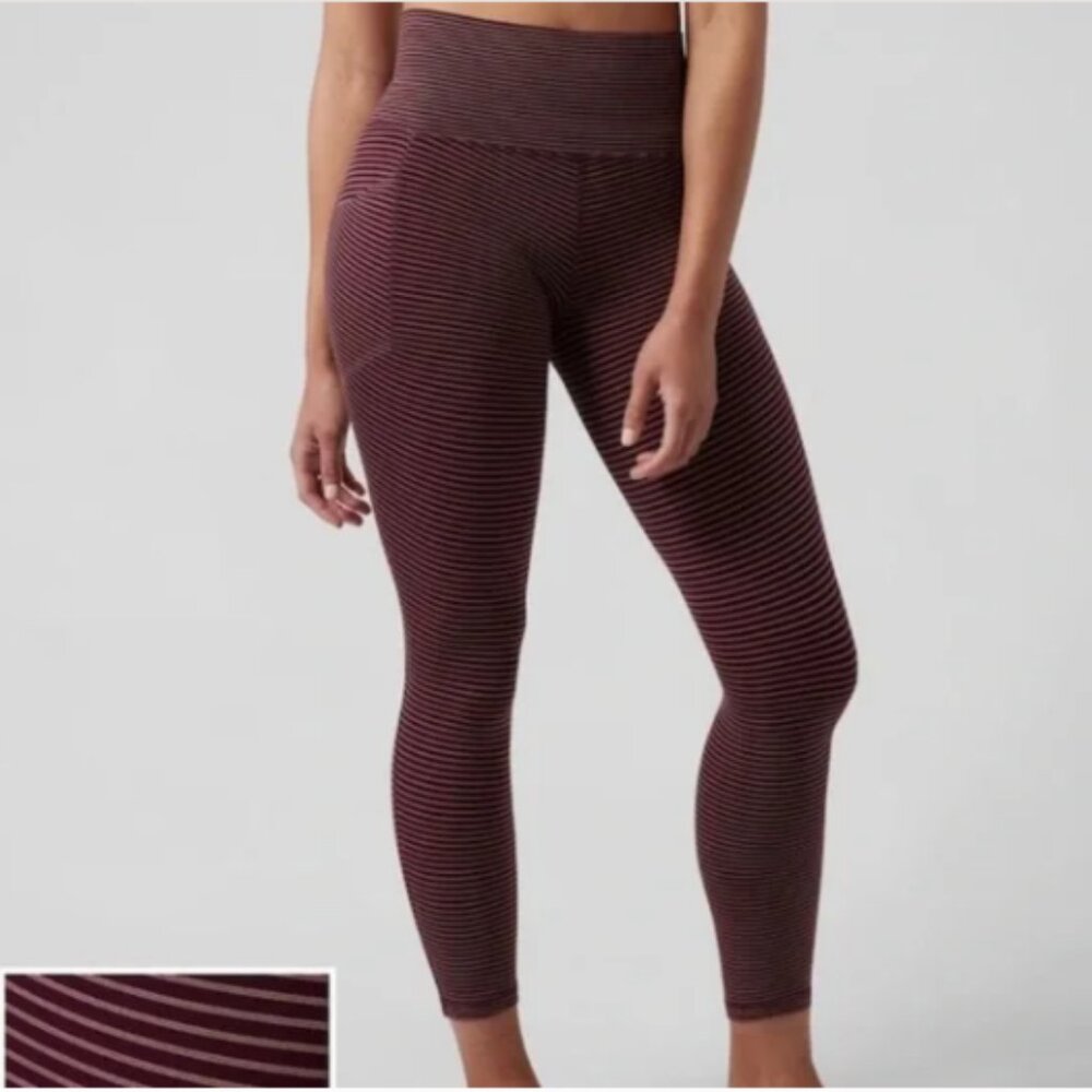 ATHLETA Salutation Stash Pocket II Textured 7/8 Striped Burgundy Legging--NWT--S - Picture 1 of 16
